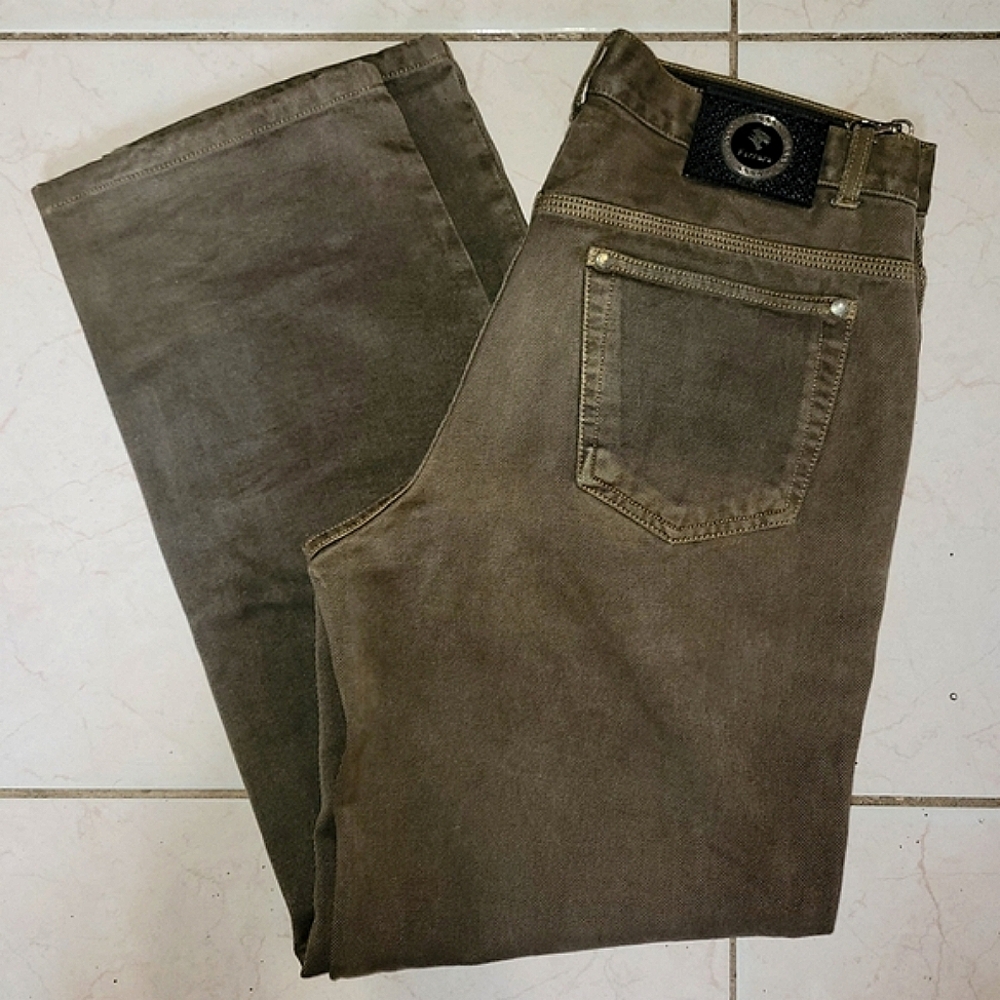 100% Cotton Ferrara Men's Straight Jeans - Olive